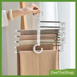 DeeThai สแตนเลส ที่แขวนกางเกง ที่เก็บของในตู้เสื้อผ้า จัดตู้เสื้อผ้า Foldable stretch pants rack