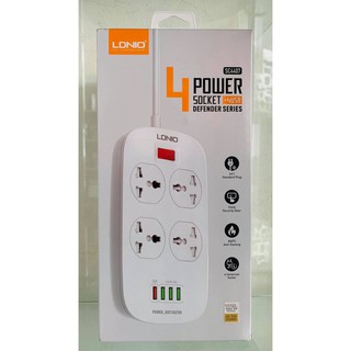 LDNIO SC4407 ปลั๊กพ่วง 4 ช่อง 4 USB รองรับถึง 4 universal outlet Power Strip 2500W สายยาว 2เมตร รับประกันของแท้