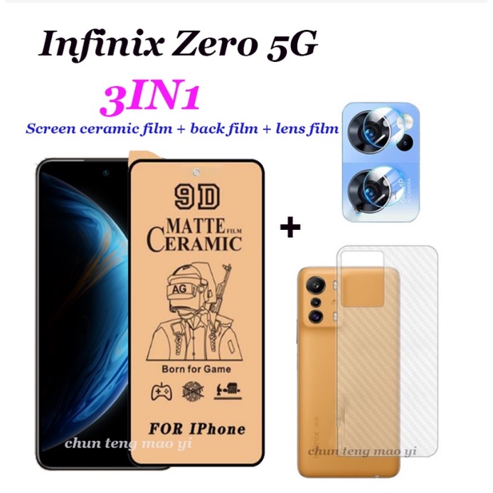 3in1 สําหรับ Infinix Zero 5G /8/ 8i/Note 11S/8/7 กระจกนิรภัยเซรามิค Frosted Soft Film + เลนส์ฟิล์ม +