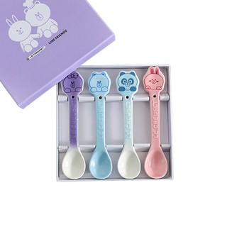 French LeCreuset Cool Color Childrens Soup Spoon Soup Spoon Ceramic Cartoon Long Handle Stirring Spoon Four-piece Comb