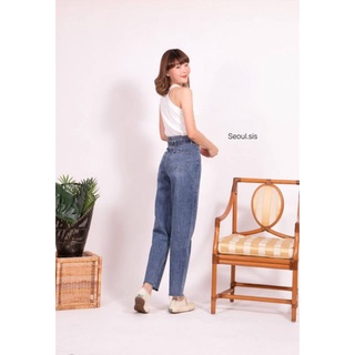 กางเกงยีนส์ทรงมัมเอวสูงปรี้ด​ พร้อมเข็มขัดตกแต่ง​ Denim Long Pant​