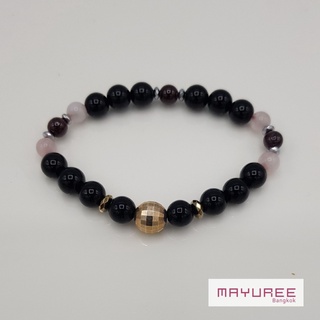 สร้อยข้อมือหินรวมสี: แบล็ค อาเกต (Black Agate)/ โรสควอตซ์ (Rose Quartz)/ โกเมน (Garnet)/ เฮมาไทต์ (Hematite)