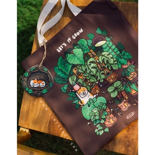 🌿Let it GROW🌿 canvas tote bag กระเป๋าผ้าแคนวาสลายหมู่บ้านต้นไม้และแมวผู้ดูแลเมือง