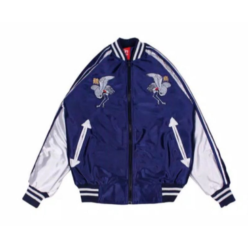 เสื้อแจ็คเก็ต Tsurutuori Sukajan สีน้ําเงิน สีน้ําเงิน / Sukajan ดั้งเดิม / Sukajan ชายญี่ปุ่น