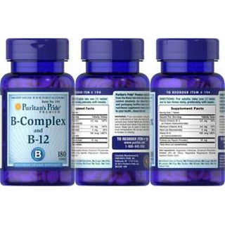 มั่นใจ!! ของแท้!! B-Complex And Vitamin B-12 Puritans Pride 90/180 Tablets