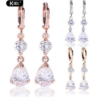 Kiel แฟชั่นน้ำหยดรูปร่าง Cubic Rhinestone Dangling ต่างหู Eardrops