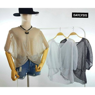  💣💣เสื้อไขว้หน้า เนื้อผ้าอัดพลีทสีเมธาลิค  เนื้อผ้านิ่มมากๆค่ะ