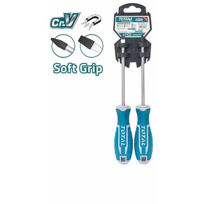 Total ไขควงปากแบน + ไขควงปากแฉก ขนาด 5 นิ้ว ( 2 ตัวชุด ) พร้อมแผงแขวน รุ่น THT250201 ( 2 Pcs Screwdriver Set ) 02rrk