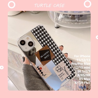 [พร้อมส่ง] เคสโทรศัพท์มือถือ กันกระแทก ลายตารางหมากรุก พร้อมกระจก แฟชั่น สําหรับ Apple iPhone 14 13 12 11 PROMAX XS XR XSMAX SE2020 6 7 8PLUS MINI