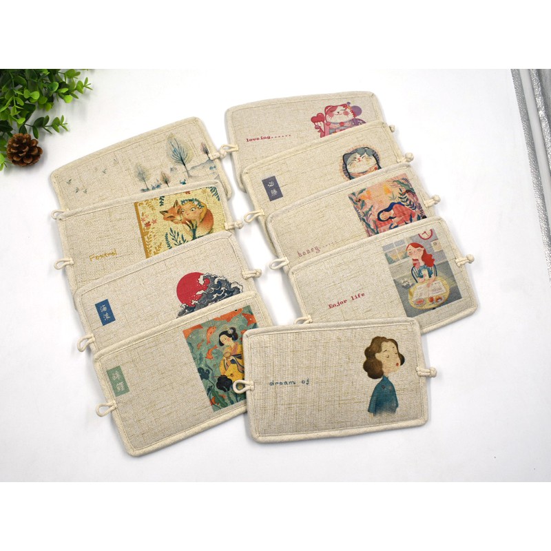 กระเป๋าสตางค์ ใบสั้น ผ้าฝ้าย และผ้าลินิน ขนาดเล็ก แฮนด์เมด สไตล์วินเทจ สําหรับผู้หญิง - รูปที่ 5