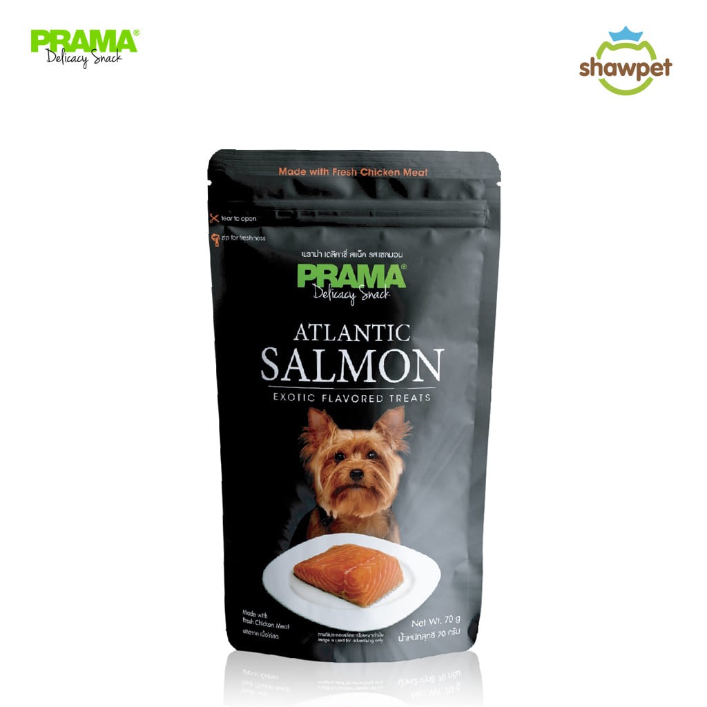 PRAMA Delicacy Snack พราม่า เดลิคาซี่ สแน็ค รสแซลมอน ขนมสุนัข ขนาด 70 กรัม