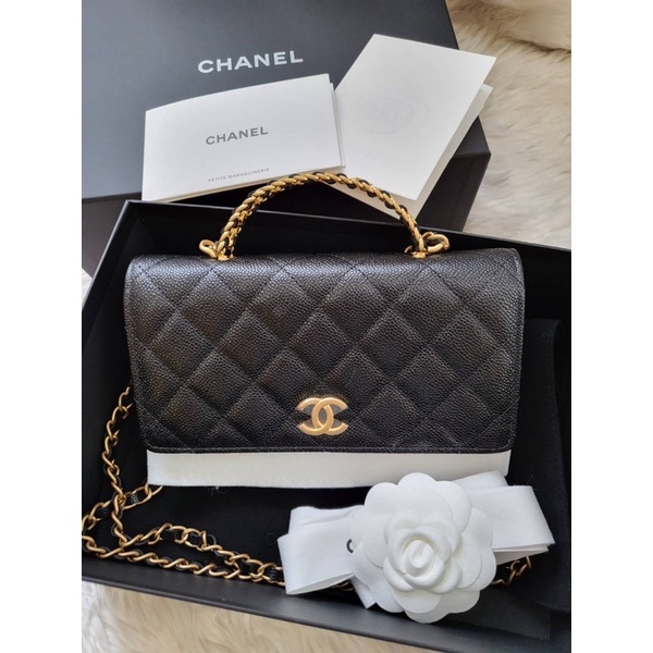 New Chanel woc with logo top handle in black caviar