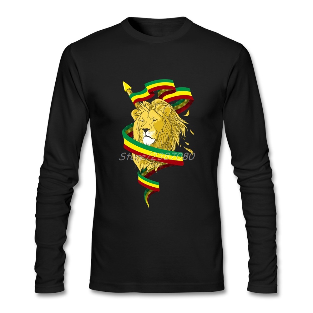 Reggae Lion Zion T เสื้อที่กําหนดเองเสื้อยืดแขนยาวแฟชั่น Geek Cotton Lion T เสื้อ