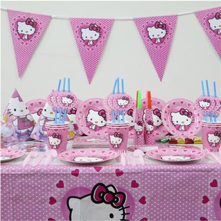 ชุดจานชาม ลายการ์ตูน Hello Kitty แบบใช้แล้วทิ้ง สําหรับปาร์ตี้วันเกิด 98 ชิ้น ต่อชุด