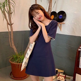 Navy Bow Dress 🇰🇷🇰🇷NEW🇰🇷🇰🇷 Navy Bow Dress มินิเดรสคอเหลี่ยมสีกรมสวย เนื้อผ้าดี เบาสบายค่ะ