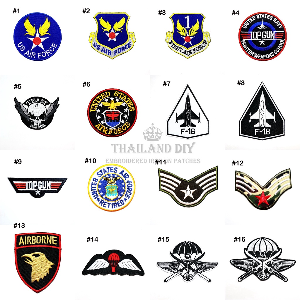 ตัวรีดติดเสื้อ ชุดนักบิน Topgun ยศทหาร ทหารอากาศ นักบินรบ พลร่ม US Air Force Patch งานปัก WOP DIY ตั