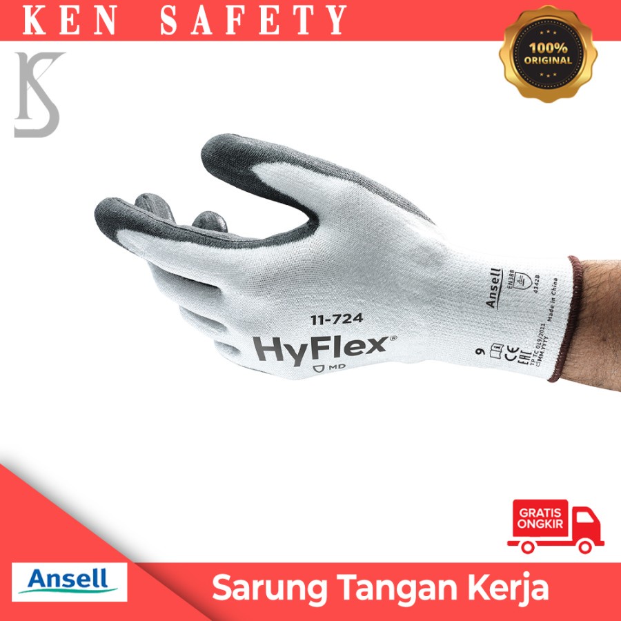 ถุงมือทํางานนิรภัยป้องกันการตัด - Ansell Hyflex 11-724 Original