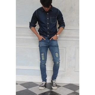 TBY JEANS กางเกงยีนส์ผู้ชาย สีไบโอซีดเคลือบสนิม TY1202