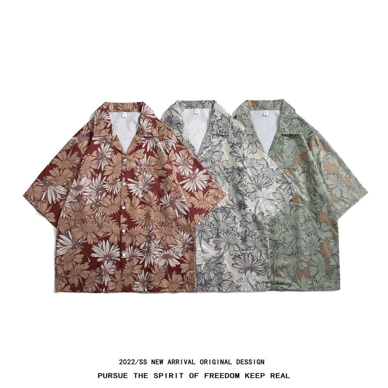 เสื้อเชิ้ตฮาวาย แขนสั้น พิมพ์ลาย ทรงหลวม ขนาดใหญ่ สไตล์ญี่ปุ่น แฟชั่นสําหรับผู้ชาย