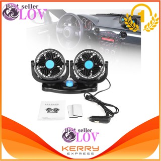 LOV double headed vehiciefan Car Fans Strong Wind Low Noise Car Air Conditioner Portable Auto Air Cooling Fan 12V Black