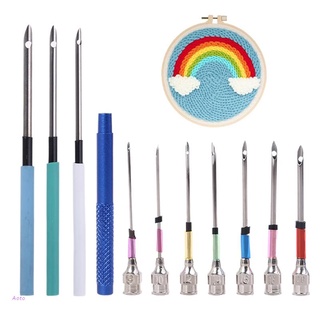 AOTO 10 Pcs Embroidery Stitching Punch Needle with Storage Bottle Crochet Sewing Tool