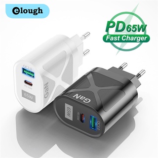 Elough อะแดปเตอร์ที่ชาร์จแท็บเล็ต 65W 33W PD GaN QC3.0 2 พอร์ต USB Type C SCP ชาร์จเร็ว