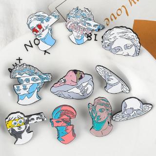 XY` Abstract Statue Art Enamel Pins Misplaced Face Half Head Brooches Jewelry Unisex