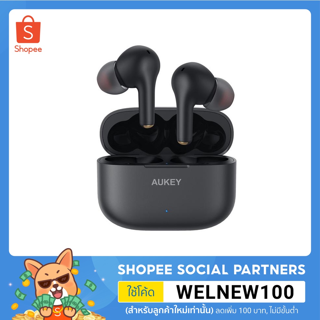 Aukey EP-T27 หูฟังไร้สาย พร้อมระบบตัดเสียงรบกวนรอบข้าง กันน้ำระดับ IPX7 ของแท้ประกันศูนย์ไทย 2 ปี