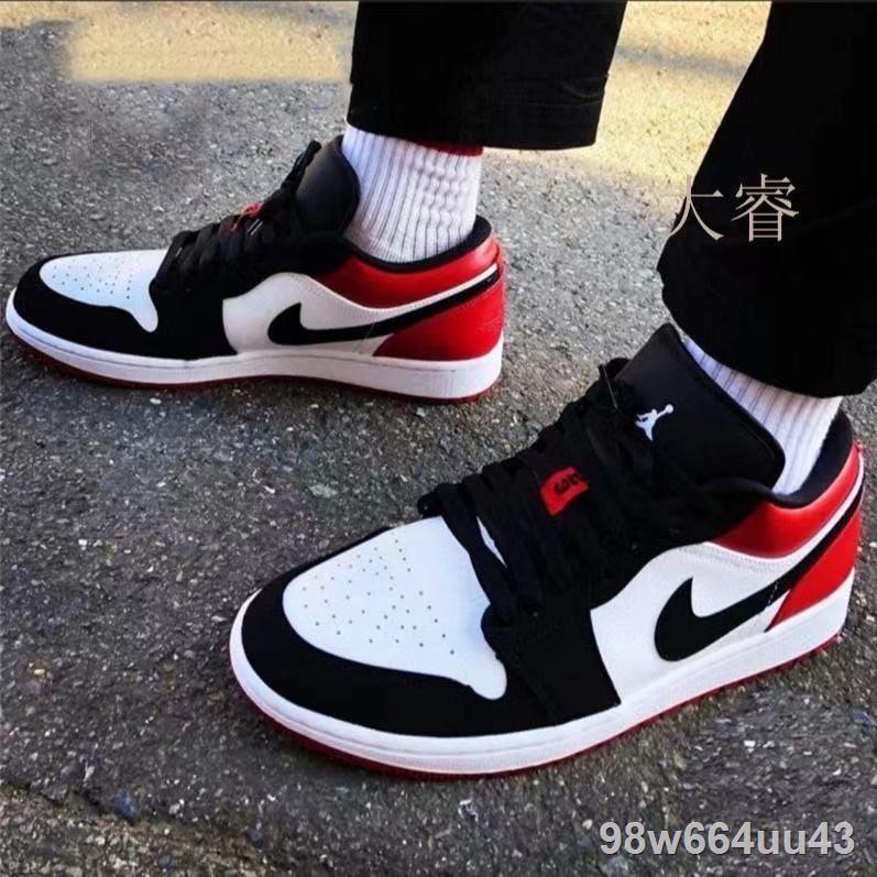 nike 100% Original Air Jordan 1 Low Black Toe Black Red Basketball shoes 553558-116