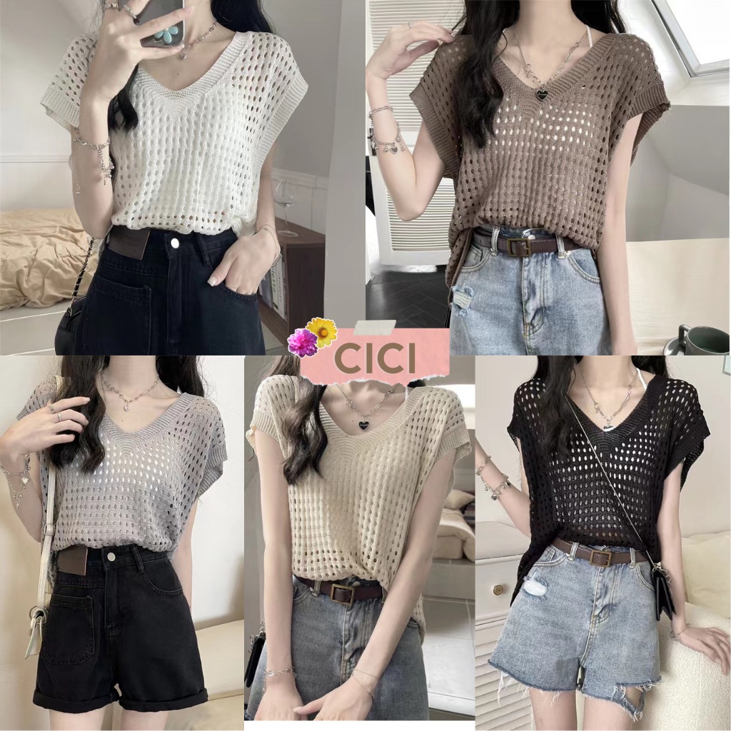 ส่งทันที Cici(NO. 73180)เสื้อไหมพรมคอวีknit ต่าข่ายซีทรูเบาๆใส่คลุมบราชิคๆ เก๋ๆ มีความแอบแซ่บ ปังๆ