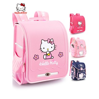 Hello Kitty กระเป๋านักเรียนหญิงระดับประถมศึกษานักเรียนป้องกันกระดูกสันหลังแบ่งเบาภาระในชั้นประถมศึกษาปีแรกเด็กสาวสาวเวอร