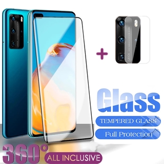 2 in 1 ฟิล์มกระจกนิรภัยกันรอยหน้าจอ แบบเต็มจอ HD สําหรับ Huawei P40 Pro P40 Pro+ P30 P20 Mate 40 30 20 Pro