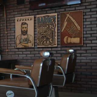 โปสเตอร์ไม้ แผ่นไม้ ร้านตัดผม barber