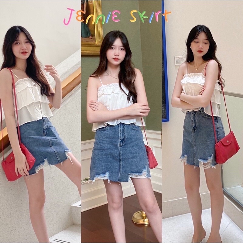 bananashop กระโปรง”JENNIE”ยีนส์สไตล์เกาหลี เอวสูงเก็บทรงเป๊ะ ✨