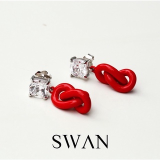 SWAN - Enamel Tie Knot Earring ต่างหูสีสันสดใสเงินแท้ ชุบสี enamel ใส่แล้วไม่แพ้ ฝังเพชร์คิวบิคเซอร์โคเนีย