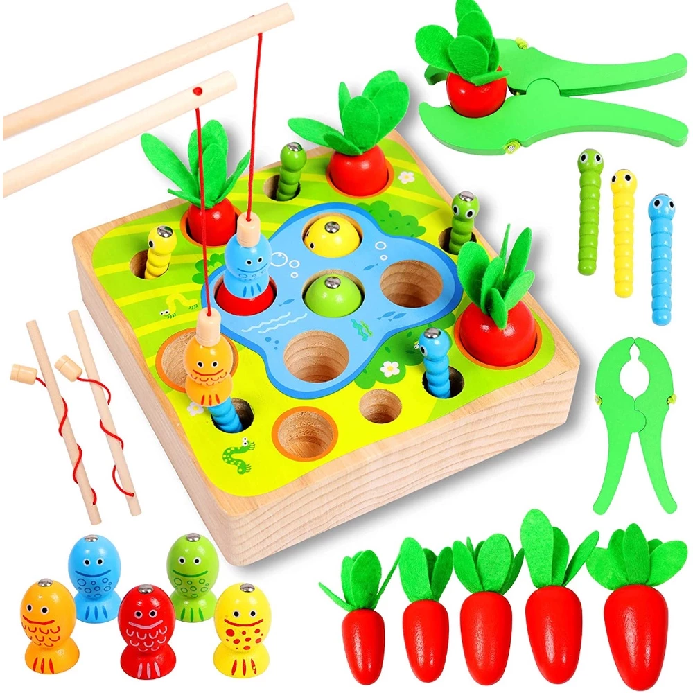 ของเล่นไม้ Montessori เกมตกปลา สำหรับเด็ก 1-3 ปี