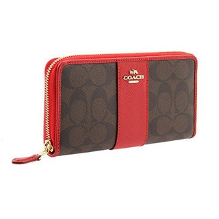 &lt;ของแท้&gt; COACH F54630 ACCORDION ZIP WALLET IN SIGNATURE COATED CANVAS WITH LEATHER STRIPE