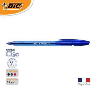 [Official Store]BIC บิ๊ก ปากกา Cristal Clic ปากกาลูกลื่น หมึกน้ำเงิน หัวปากกา 0.8 mm.จำนวน 1 ด้าม