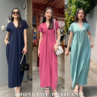 Thongyoy - Maxi Jolie เดรสคอวี ผ้ายืด ใส่สบาย