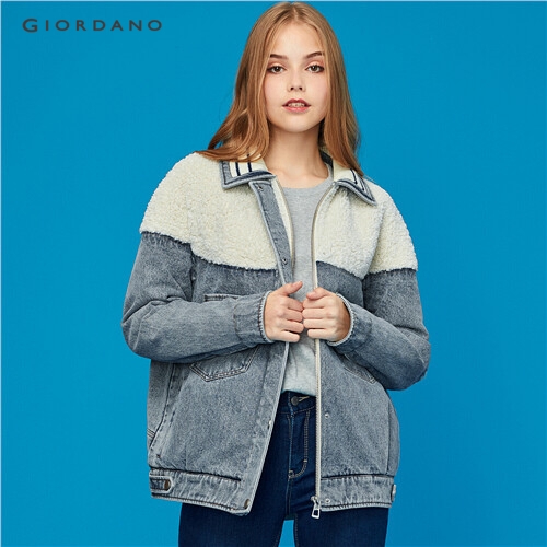 GIORDANO WOMEN Polyester berber collage denim quilted jacket 91379202