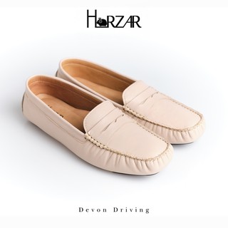 ส่งฟรี!! Horzar รองเท้าหนังแกะ ทรง Driving Shoe รุ่น Devon Driving สี Frosted Almond Lambskin Loafers