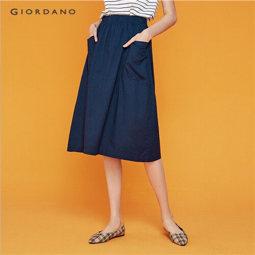 GIORDANO WOMEN Linen-cotton slant pockets skirt 94467609