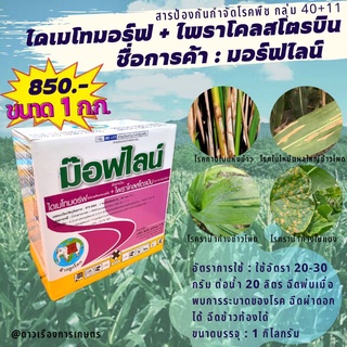 มอร์ฟไลน์ 1 กิโลกรัม ไดเมโทมอร์ฟ+ไพราโคลสโตรบิน กลุ่ม 40+11 สารป้องกันกำจัดโรคพืช ราน้ำค้าง โรคใบไหม้ ยาเย็นละลายดี