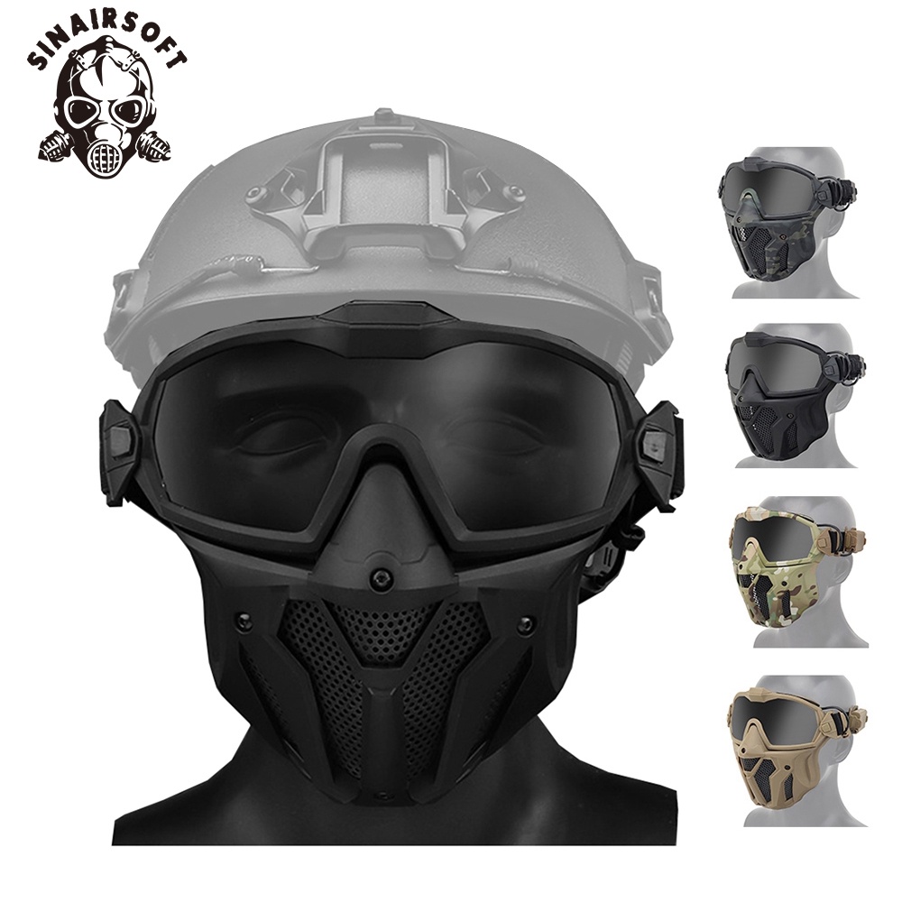 Sinairsoft Outdoor Tactical Anti-fog Full Face Mask Fan Goggles Lens and Half Face Mask Set