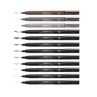 Uni ปากกา ปากกาตัดเส้น หัวเข็ม PIN 0.03 - 0.8 & Brush จำนวน 1 ด้าม