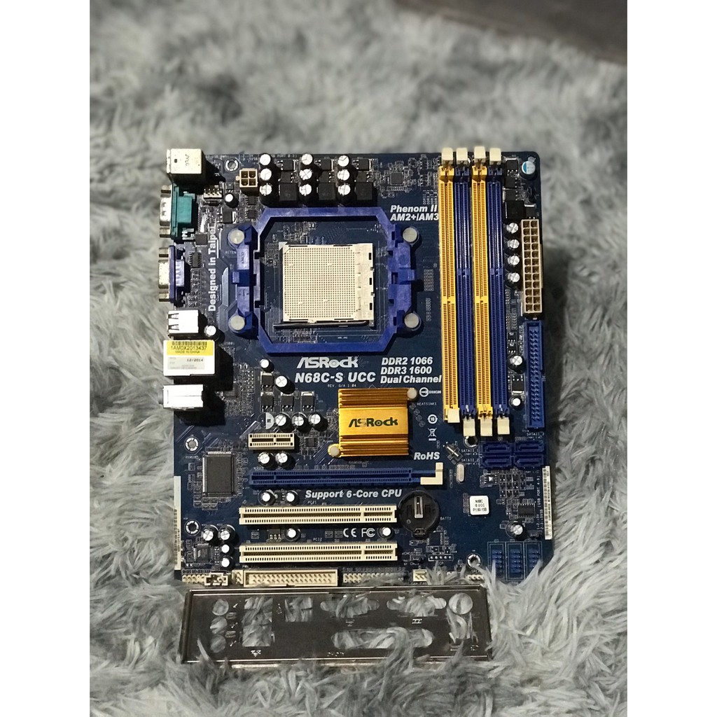 เมนบอร์ดมือสอง ASRocK N68C-S UCC (AM2+/AM3) พร้อมฝาหลังแท้ ราคาถูก