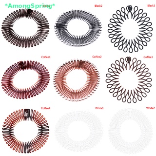 Amongspring&gt; ที่คาดผมพลาสติก ประดับเพชร แบบยืดหยุ่น สําหรับผู้หญิง