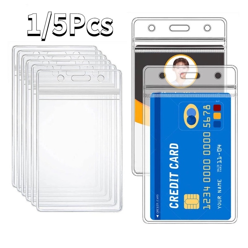 กระเป๋าใส่บัตรประชาชน PVC ใส แบบนิ่ม มีซิป แนวตั้ง อุปกรณ์เสริม สําหรับทํางาน 1 5 ชิ้น