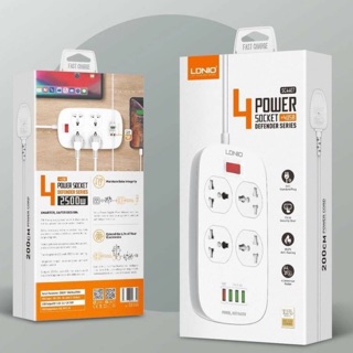 ⚡️ของแท้⚡️LDNIO SC4407 ปลั๊กพ่วง DEFENDER SERIES 4 POWER SOCKET+ 4 USB 2500W มี FAST CHARGE