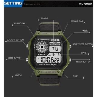 SYNOKE นาฬิกาผู้ชายดิจิตอลนาฬิกาข้อมือทหารสแควร์ LED กีฬาชายนาฬิกา